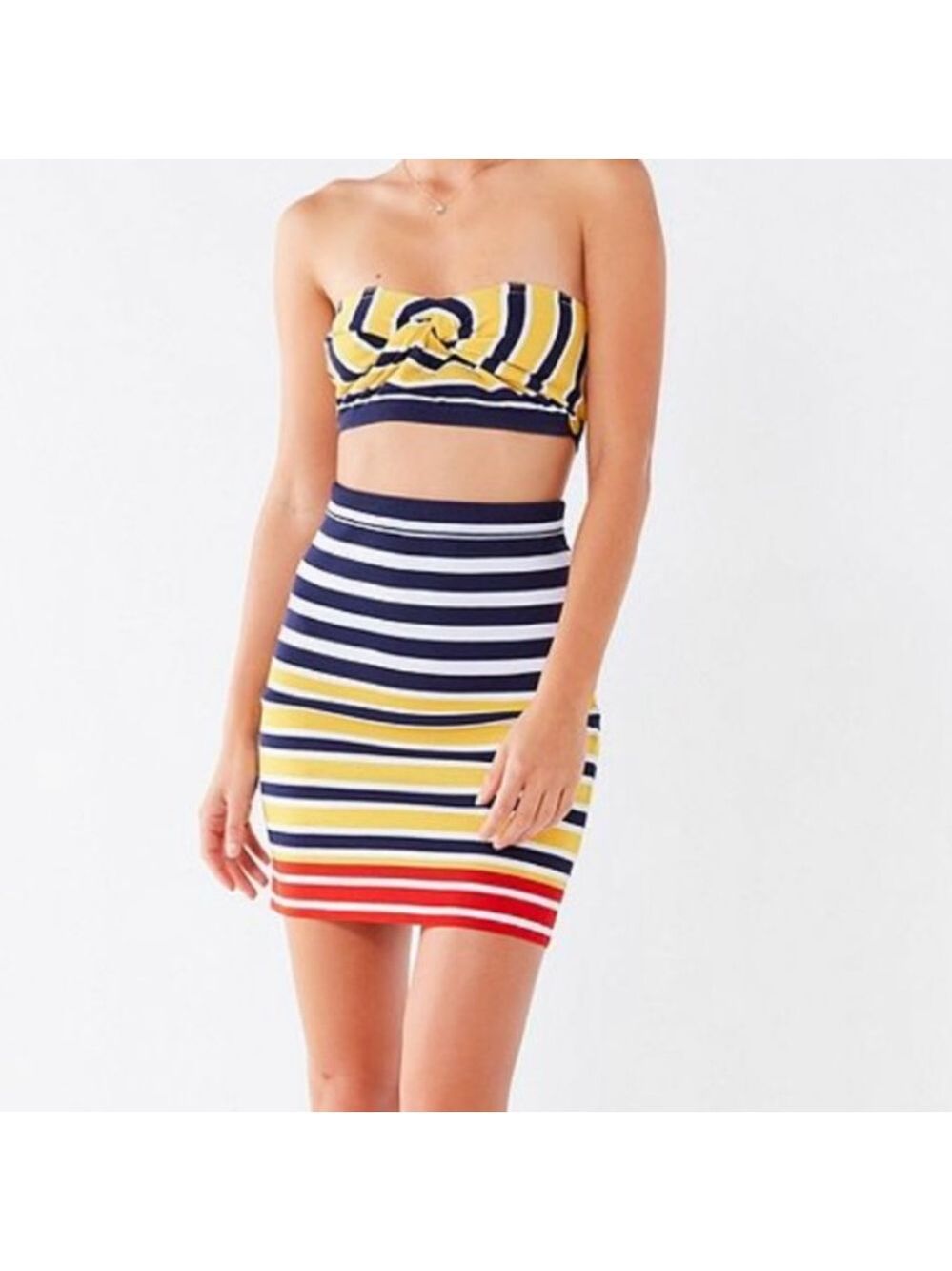 Urban Outfitters Ribbed Knit Mini Skirt Navy Yellow Red XS